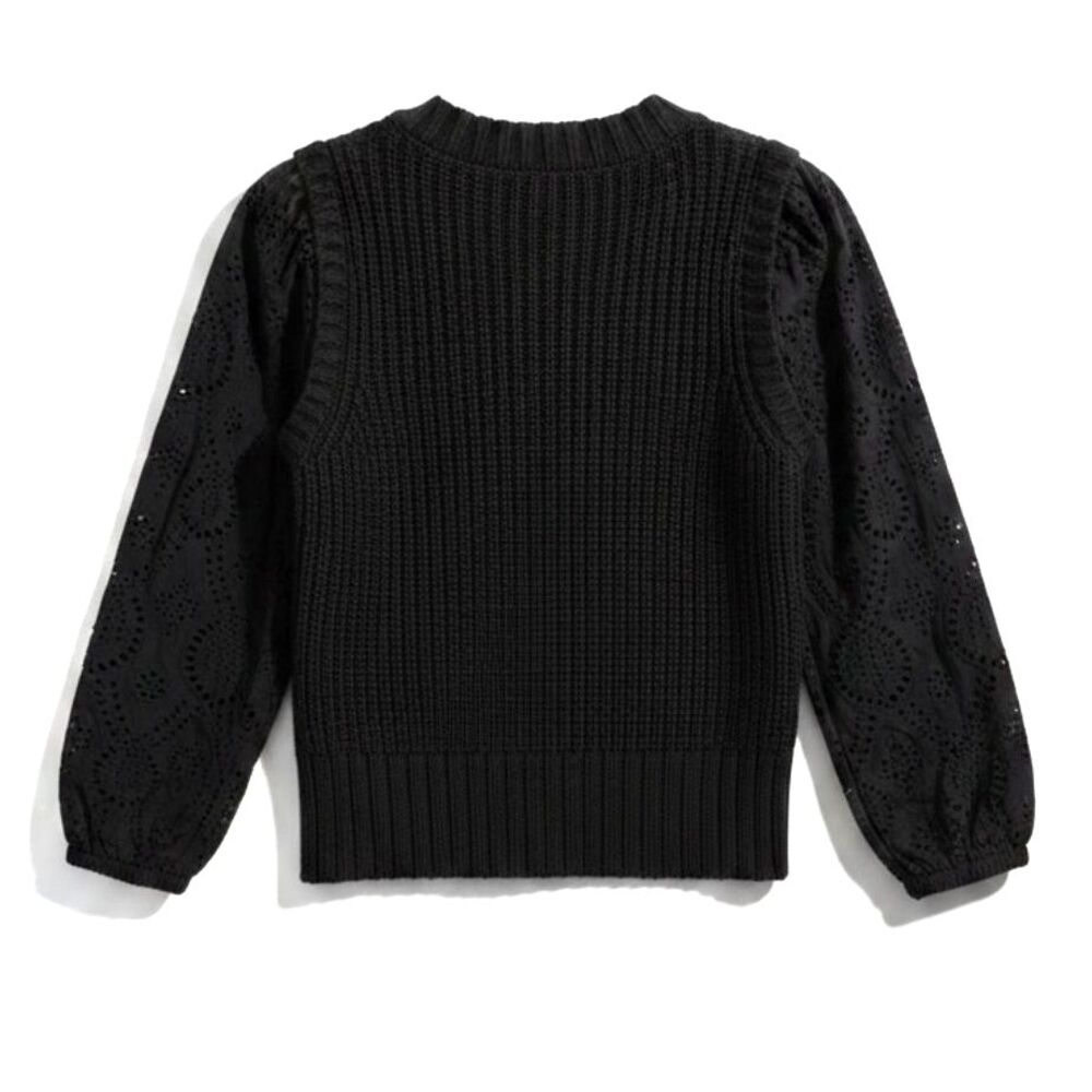 Rails Dhalia Black Eyelet Puff Sleeve BCI Cotton Blend Chunky Knit Sweater M - Picture 3 of 8